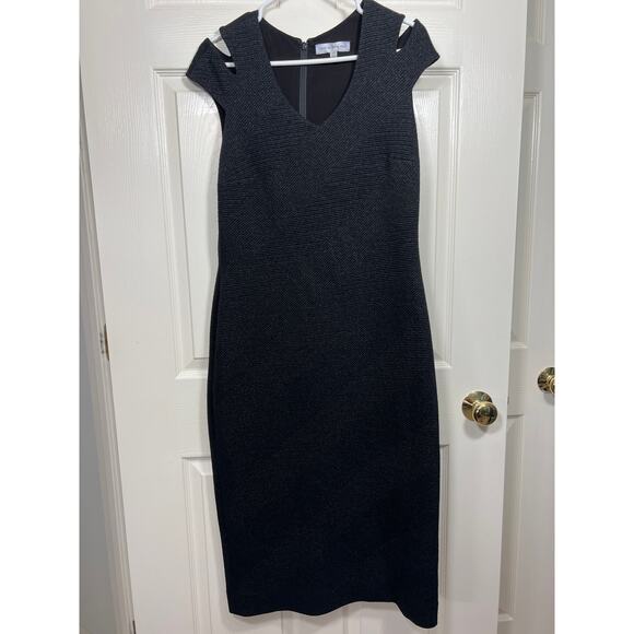 Dress the Population Bryce Midi Stretch Knit Black Metallic Dress Glam Curvy - Picture 2 of 11